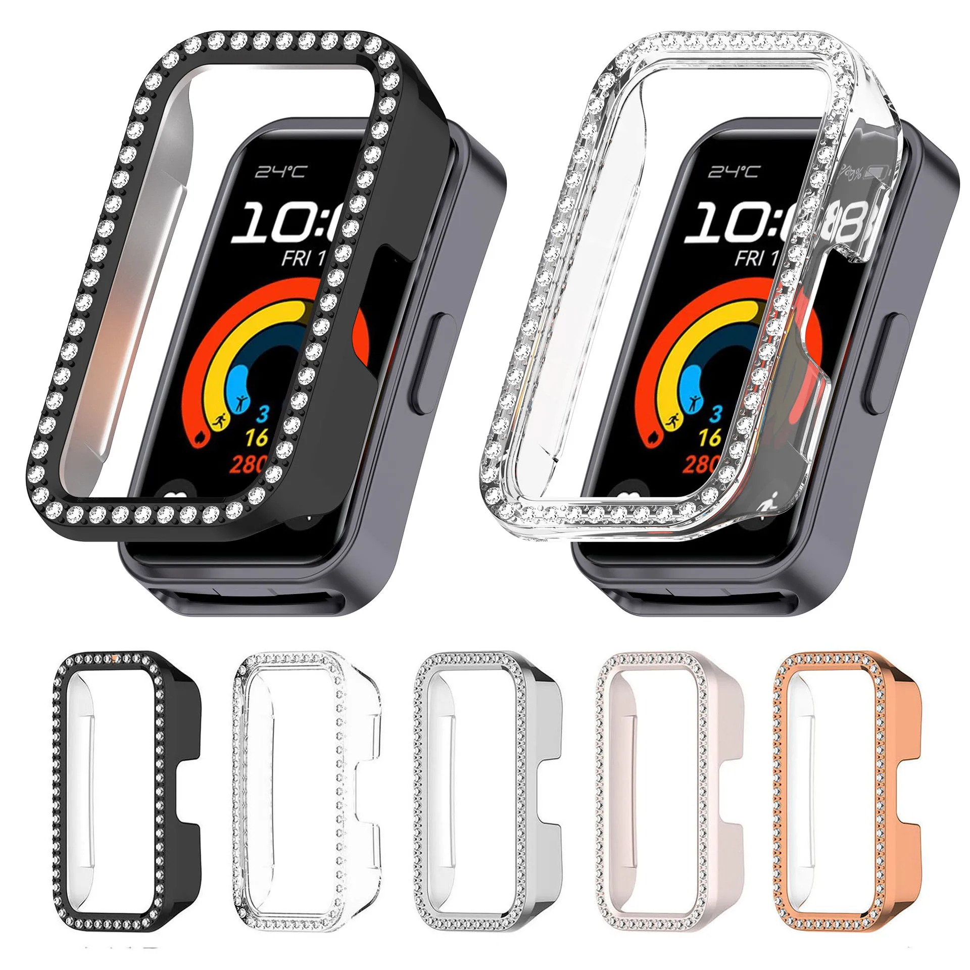 

Rhinestone PC Protective Case For Huawei Band 10 9 8 NFC Hollow Protector Shell Cover
