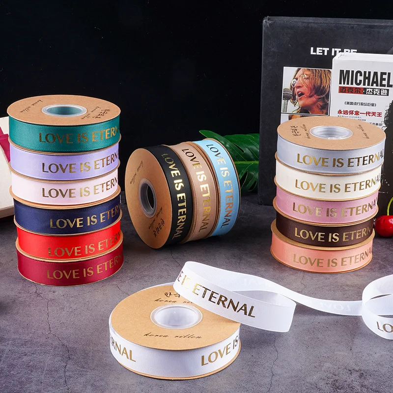 Ribbon Flower Packaging Ribbon Floral Bronzing Ribbon Ribbon Love Is The Eternal English letter bouquet. Strap Ribbon