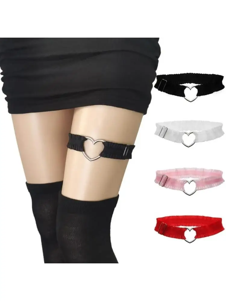 Porte-jarretelles froncé élégant avec cœur, bande jambe en dentelle réglable pour femmes, tenues vacances, jarretelles
