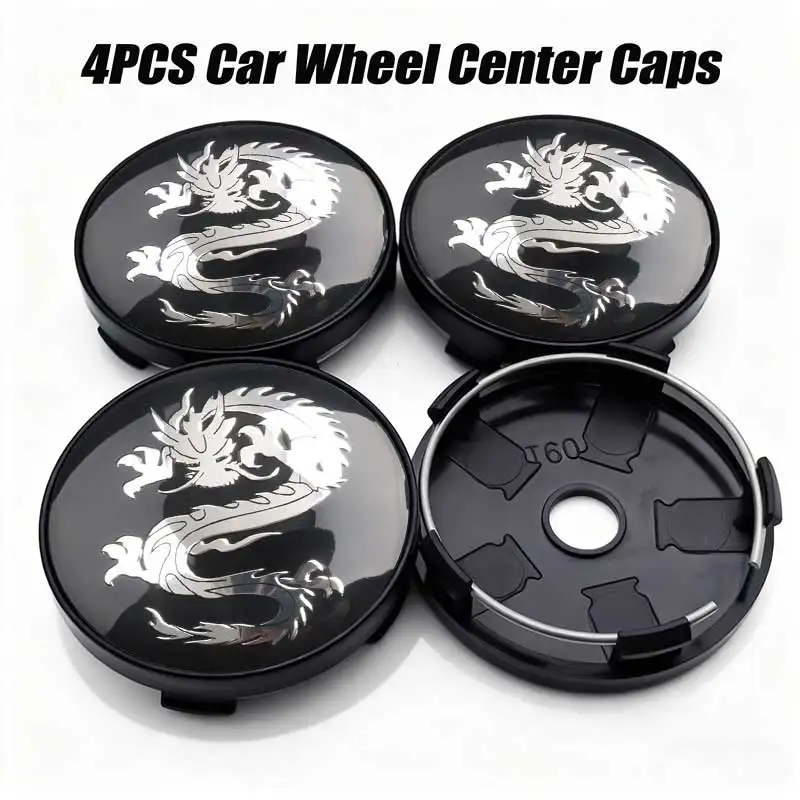 4 pièces, enjoliveurs de roue de voiture universels 56 mm 60 mm, emblème de dragon, anti-poussière, décoratifs, autocollants pour la plupart des modèles de véhicules