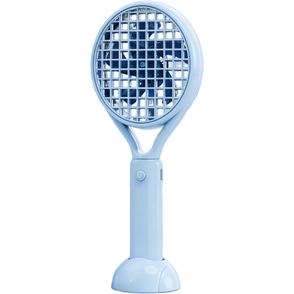 USB Powered Handheld Fan with Tennis Racket Aesthetic 3 Levels and 6 Hours Runtime for Portable Personal Cooling
