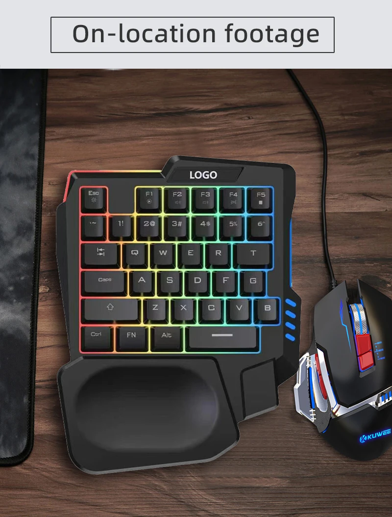 RGB Backlit One Hand Gaming Keypad, 35 PUBG Custom Keys with Ergonomic Wrist Rest for PC &Mobile Shooting Games