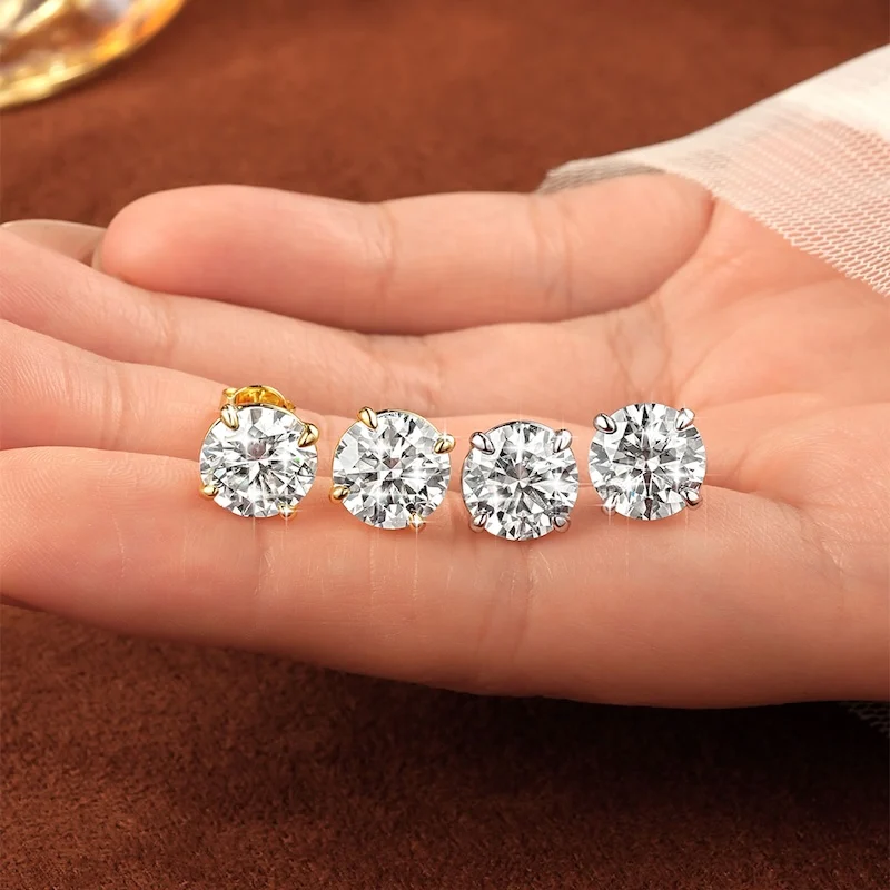Rrjzz Solitaire Round D-Color 3mm-9mm Moissanit-Ohrstecker für Männer und Frauen 0,1CT-3CT Laborgezüchtete Diamantohrringe GRA Schmuckgeschenke – Detail 4