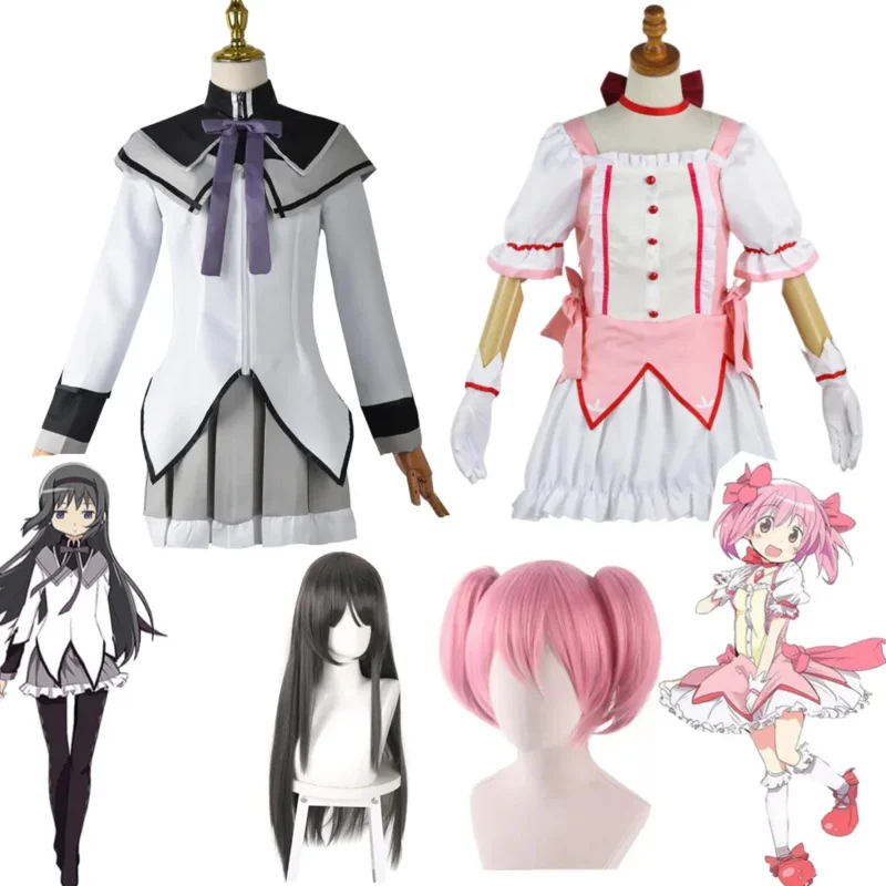 Anime Costume Magic Girl Puella Magi Madoka Magica Akemi Homura Kaname Madoka Wig Shoujo Mahou Battle Suit Skirt Dress