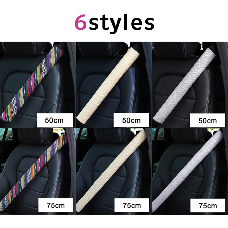 

50/75cm Car Seat Belt Long Cover Universal Breathable Linen Shoulder Pad Guard Protector Accessories for Truck Large Vehicle