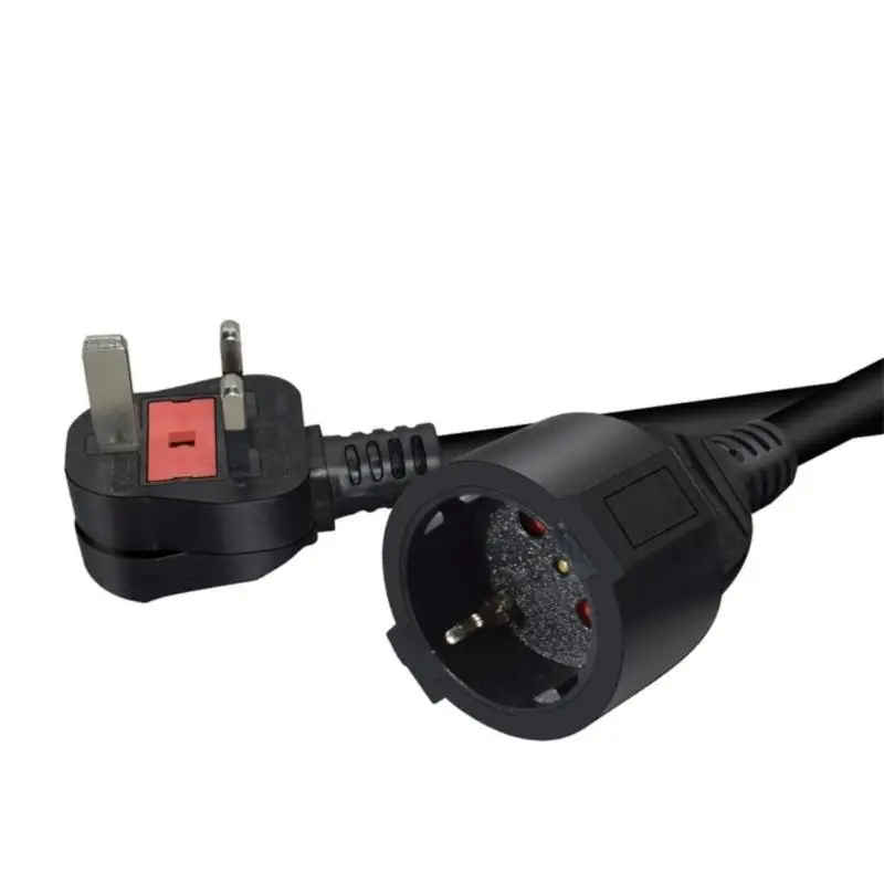 R53C British to European Power Cord, Three Pin Male End to EU 4.8mm Female Receptacle, Black Three Wire Cable for Office, 1 Pack