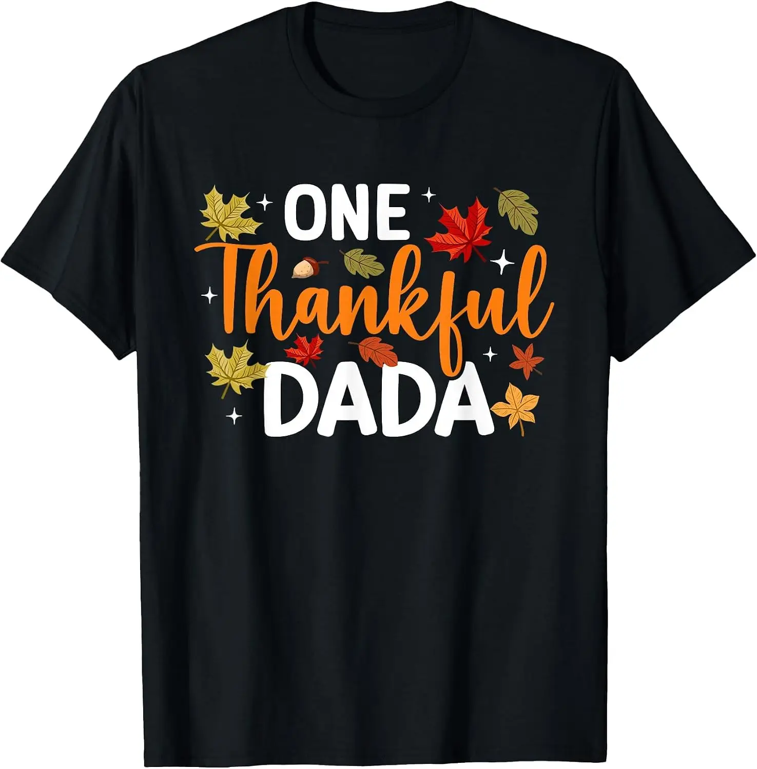 One Thankful Dada Fall Autumn Thanksgiving Family Matching T-Shirt Men's Thanksgiving Day Retro Graphic Print T‑Shirt, Casual Short Sleeve Crew Neck Cotton Tee, Autumn Fall Holiday Daily Party Tops for Men.