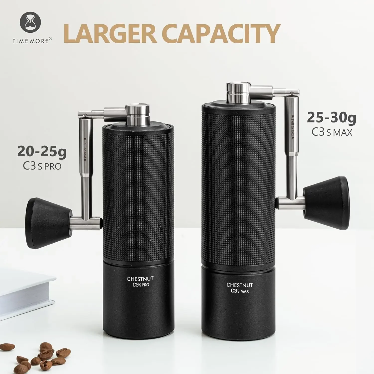 Manual Coffee Grinder Chestnut C3S Max, Hand Coffee Grinder with Foldable Handle, Stainless Steel S2C Conical Burr Coff