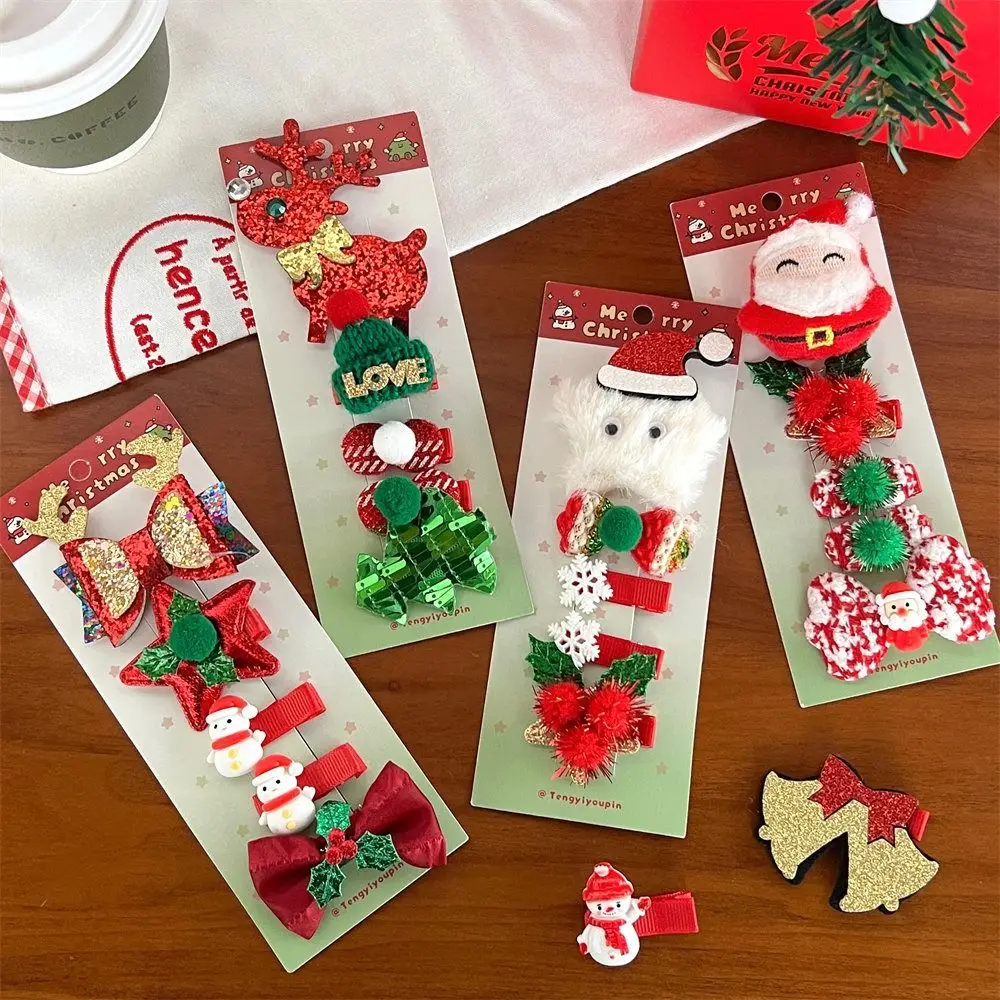 

Merry Christmas Decor Christmas Hairpin Set Sequin Star Children Antler Hair Clip Santa Claus Christmas Hat Children Bow Hairpin