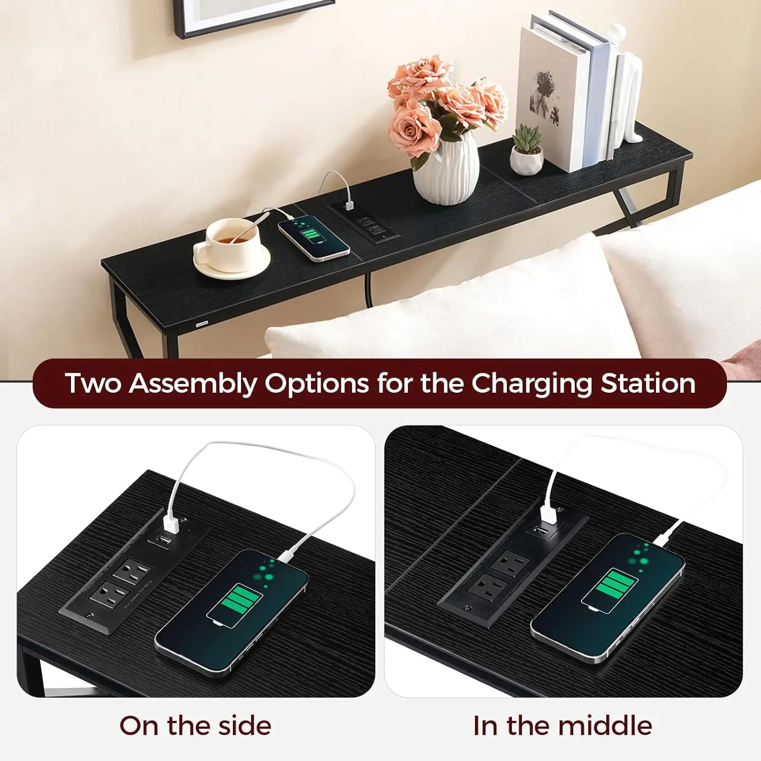 44.9" Narrow Console Sofa Table with Power Station, USB Ports & Outlets for Living Room Entryway