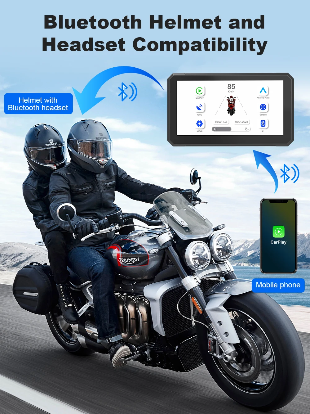 Motorcycle Navigation 7 Inch Android Auto for Motorcycle GPS Apple Carplay Para Moto Screen Waterproof Motorcycle Display IPX7