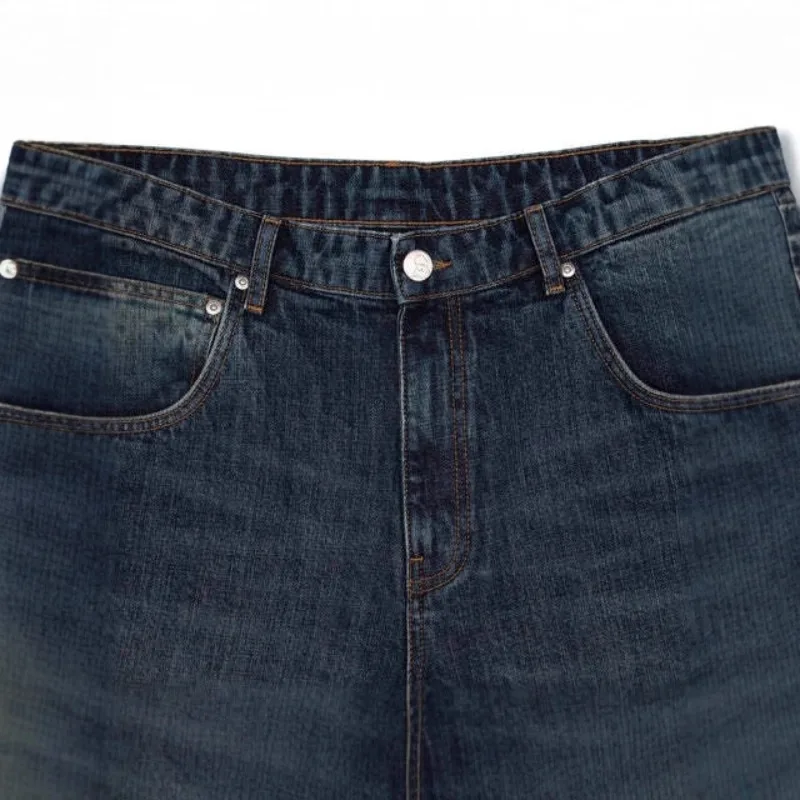 กางเกงยีนส์ทรงตรงเอวสูงสไตล์ยุโรปและอเมริกาใหม่ล่าสุด แฟชั่นสตรีทแวร์ Y2K ฮาราจูกุ ย้อนยุค สีน้ำเงิน ทรงหลวม สไตล์ลำลอง