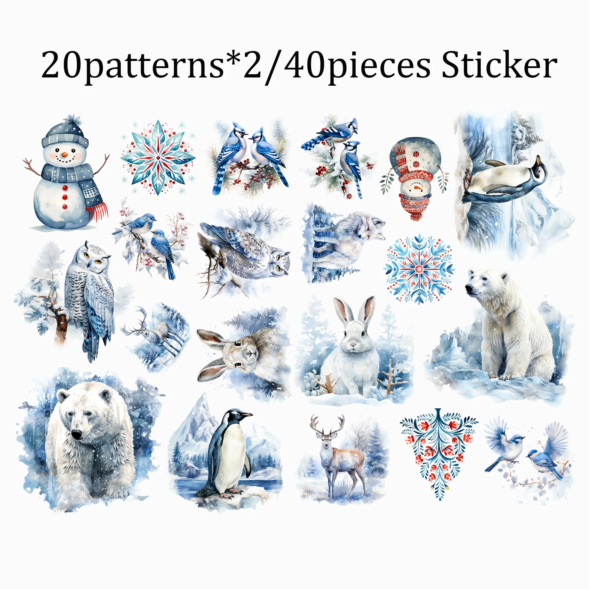 JAIIMAN52pieces(card+sticker) Snow Animal Christmas DIY Writable Cardpads Set,Perfect for Scrapbooking Supplies,Junk Journal Kit