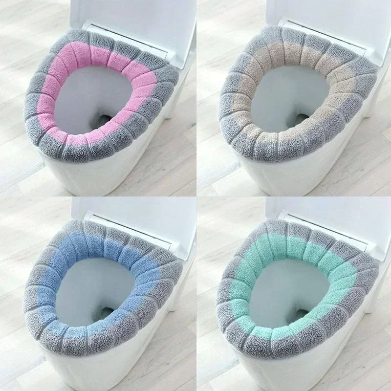 Keep Warm Closestool Mat Double Color Bathroom Accessories Knitting O-shape Home Decor Toilet Seat Cover