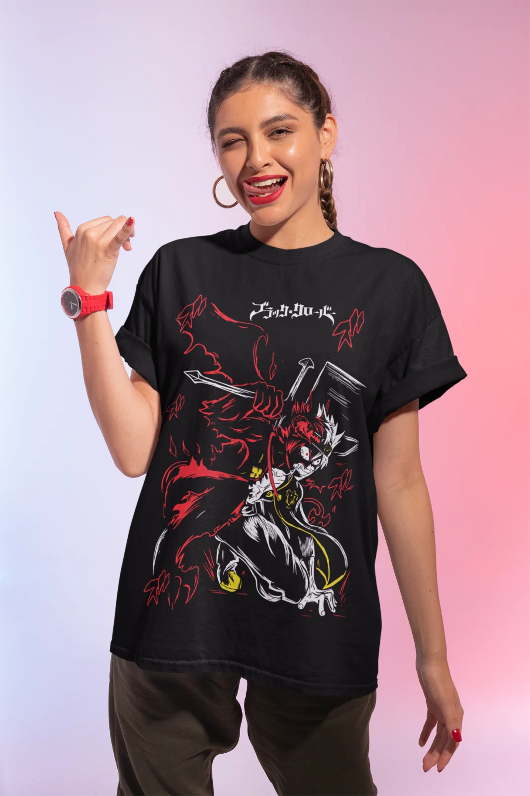 Asta Yuno T-shirt Black Clover Top Anime Manga Girl Gifts Black Shirt Soft Tee