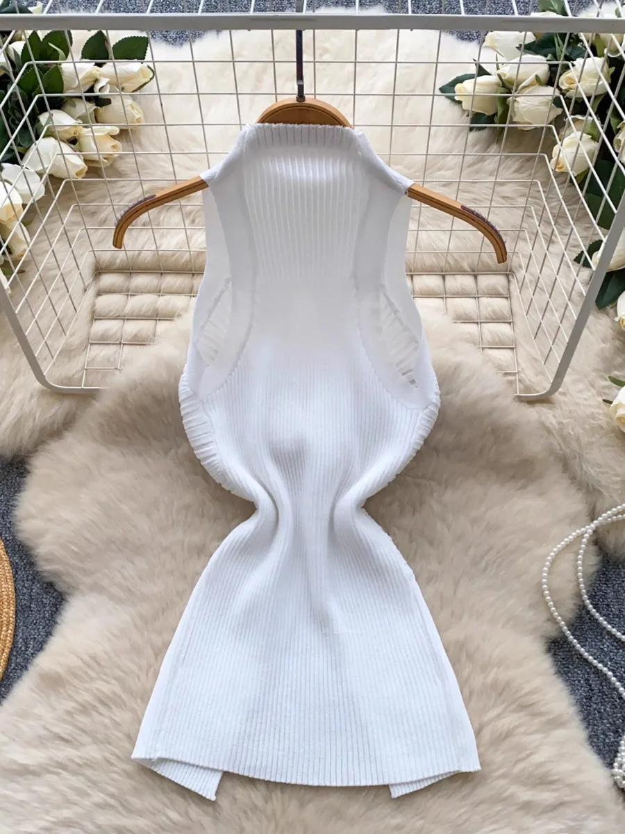 Foamlina Gilet lavorato a maglia senza maniche di lusso chic da donna Summer Metal Kink Design Spice Girl Canotte alla moda Crop Top