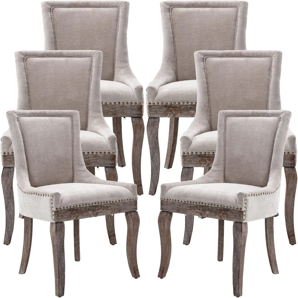 Dining Chairs Set of 6, Kitchen & Dining Room Chairs, Fabric Upholstered Dinning Chairs, Wooden Dining Table Chairs