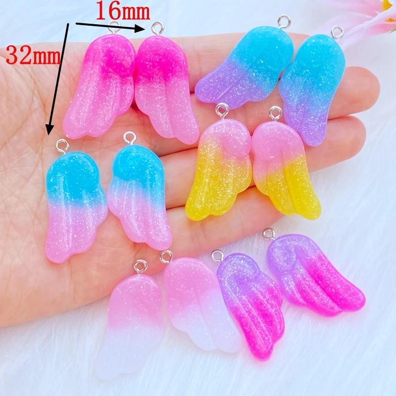 10Pcs New Mixed Cartoon Mini Bicolor wings Flat Back Resin Cabochons Necklace Pendant Keychain Charms DIY Decoration