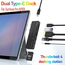 RJ45 SD TF Dual USB-C docking station HDMI Thunderbolt 4 hub 8K 60HZ 40Gbps data charging for microsoft surface pro 8 9 X