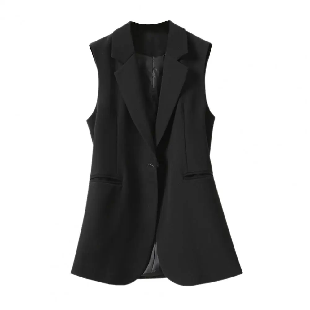 

Lapel Sleeveless Waistcoat Elegant Sleeveless Women's Suit Vest with Lapel Pockets Single Button Waistcoat for Work Office Style