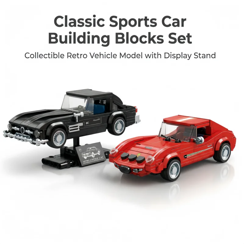 

Classic Retro Sports Car Building Blocks Set, Collectible Vintage Vehicle Model with Display Stand, Detailed Construction Toy fo