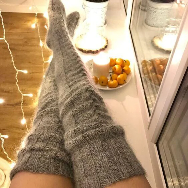 Frauen Gestrickte Oberschenkel Hohe Strümpfe Über das Knie Lange Socken Elastische Knie Hohe Beine Strumpfhosen für Winter Herbst XR-Hot