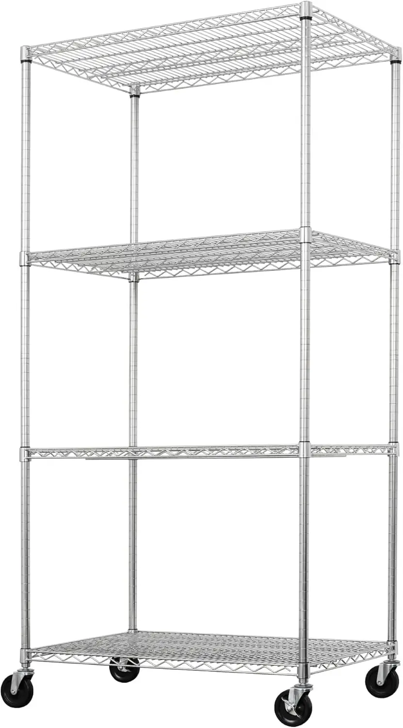 

NSF Certified Storage Shelves, Zinc, Heavy Duty Steel Wire Unit with Wheels and Adjustable Feet, Garage or Bakers Rack