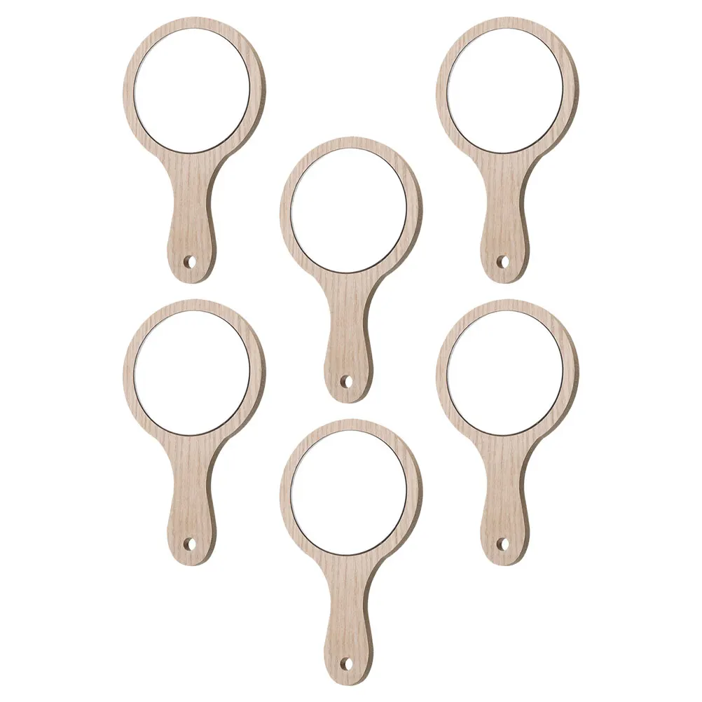 

6 Pcs Hand Mirror Handheld Makeup Glass Travel Wooden Portable Mirror.