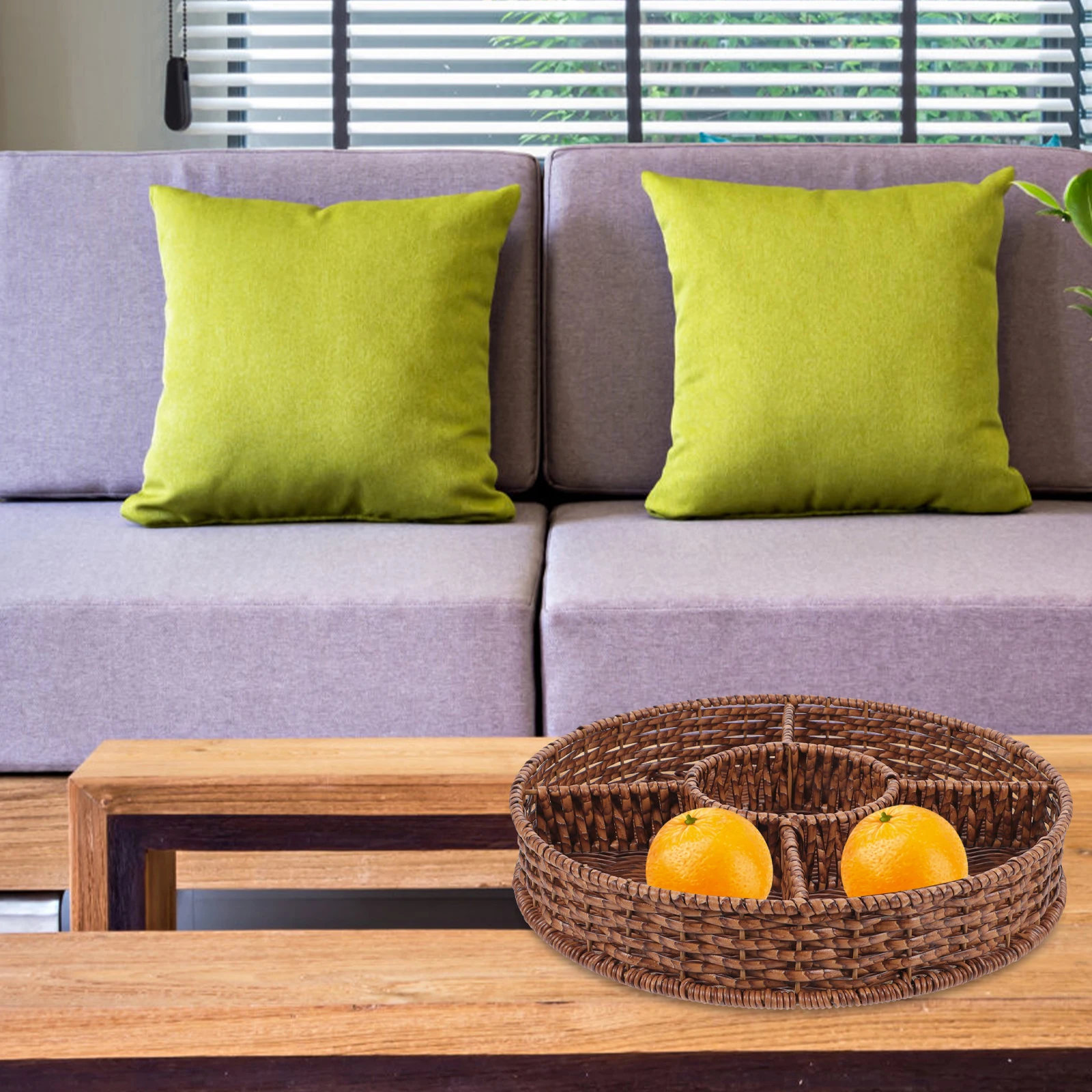 

Round Serving Tray Hand Woven Fruit Bread Basket Natural Storage Decorative Tabletop Tray Kitchen Sundries Holder Woven Food