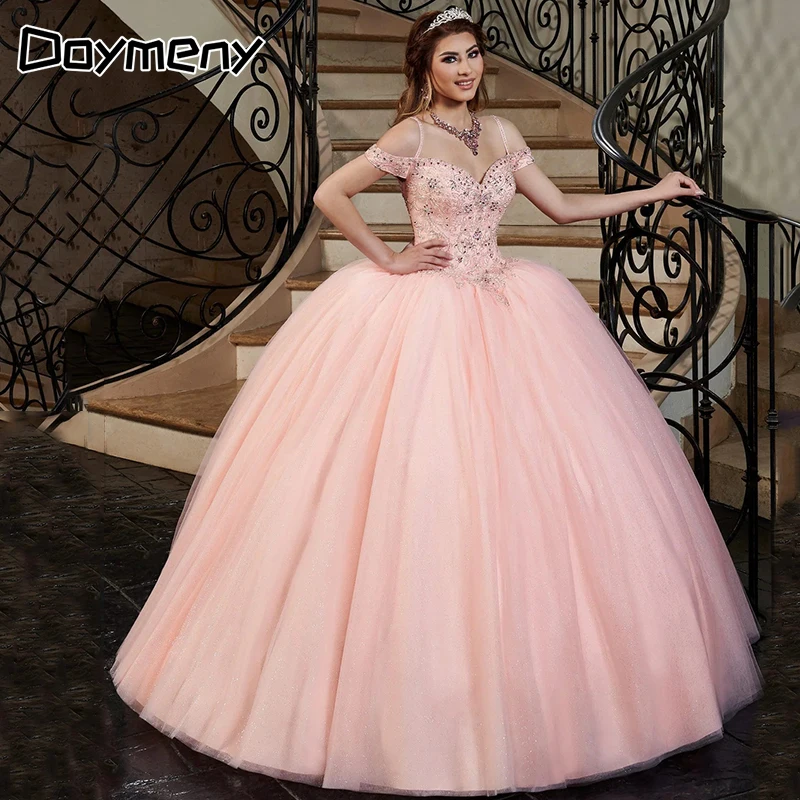 Beaded Quinceañeras Dresses Ball Gown Jacket Off the Shoulder Vestidos De 15 Sequins Años Quinceanera Birthday 16 Flower فساتين