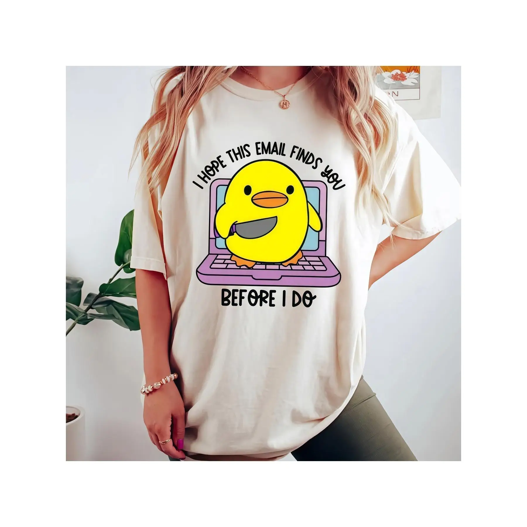 

"Funny Duck Meme T-Shirt for Women | 'I Hope This Email Finds You' Graphic Tee | Sarcastic Work & Office Gift"