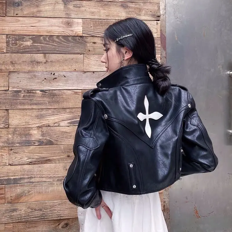 2023 Spring And Autumn Women Black Leather Coat New Slim Short Leather Jacket Female Clothing