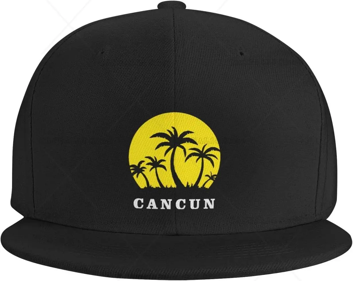 

Hiphop Snapback Hat Cancun Mexico Sunset Palm Beach Unisex Trucker Hat Hip Hop Classic Plaid Flat Baseball Cap Black