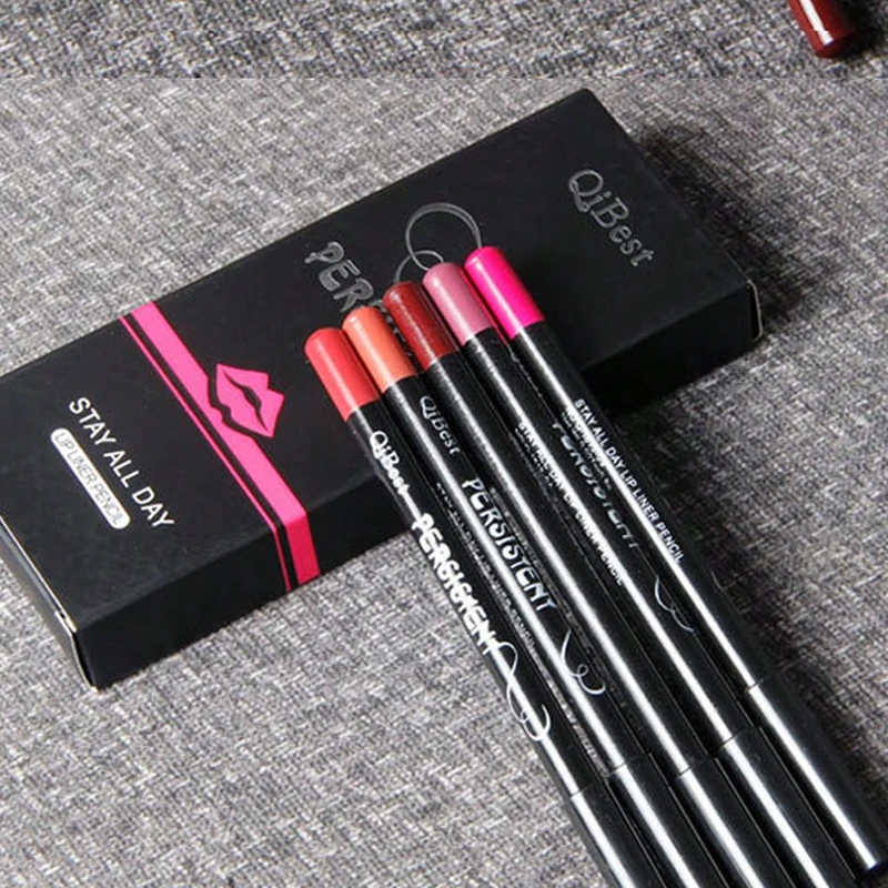 12 colores/juego de lápiz labial fácil antiadherente resistente al agua con poste de madera negro