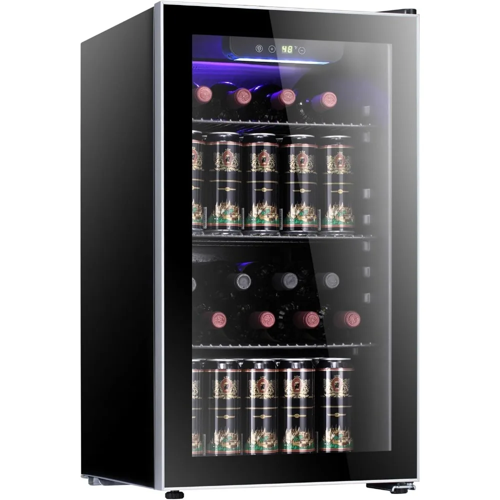 26 bottles 130 cans cooler/black mini wine cellar, transparent glass door, bar cabinet silent compressor, temperature regulation