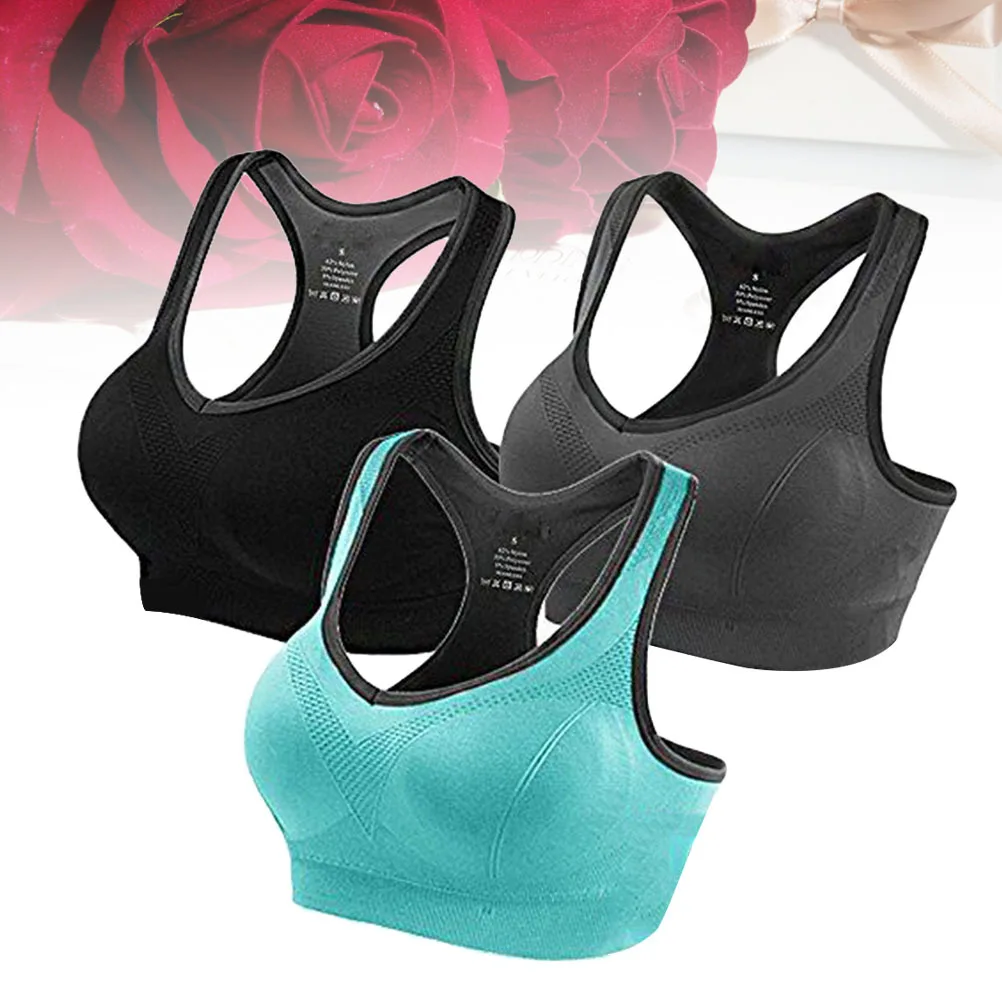 

3Pcs Sports Bra High Impact Padded Breathable Shockproof Fitness Yoga Bras for Women Black Gray Blue L Sports Bra High Impact