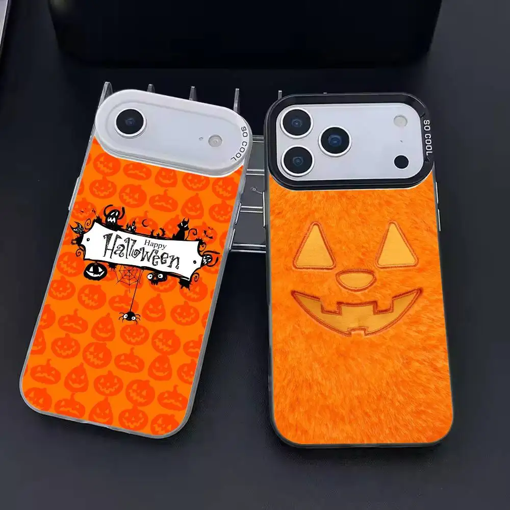 Halloween Pumpkin wallpaper Phone Case For iPhone 17 16 15 14 13 12 11 Pro Max Plus Silver candy Matte Cover
