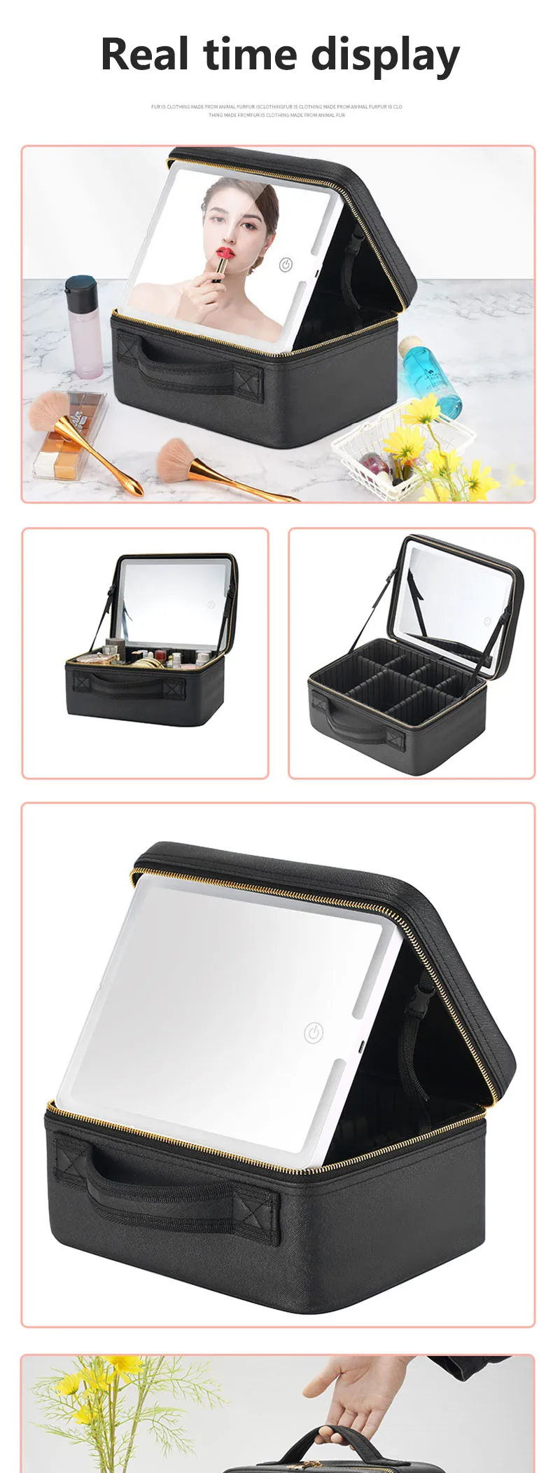 Smart LED Cosmetic Case With Mirror Travel Makeup Bag Large Capacity Female Beautician Skincare Product Makeup Case For Women