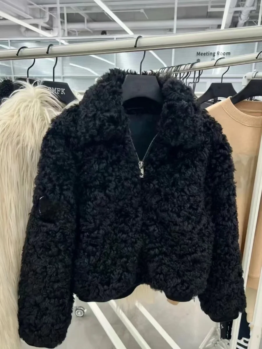 Fourrure d'agneau extérieur ort Jaet femmes lâche petite Fraance Sle manteau automne hiver nouvelle fourrure écologique Thiened Long Sve...