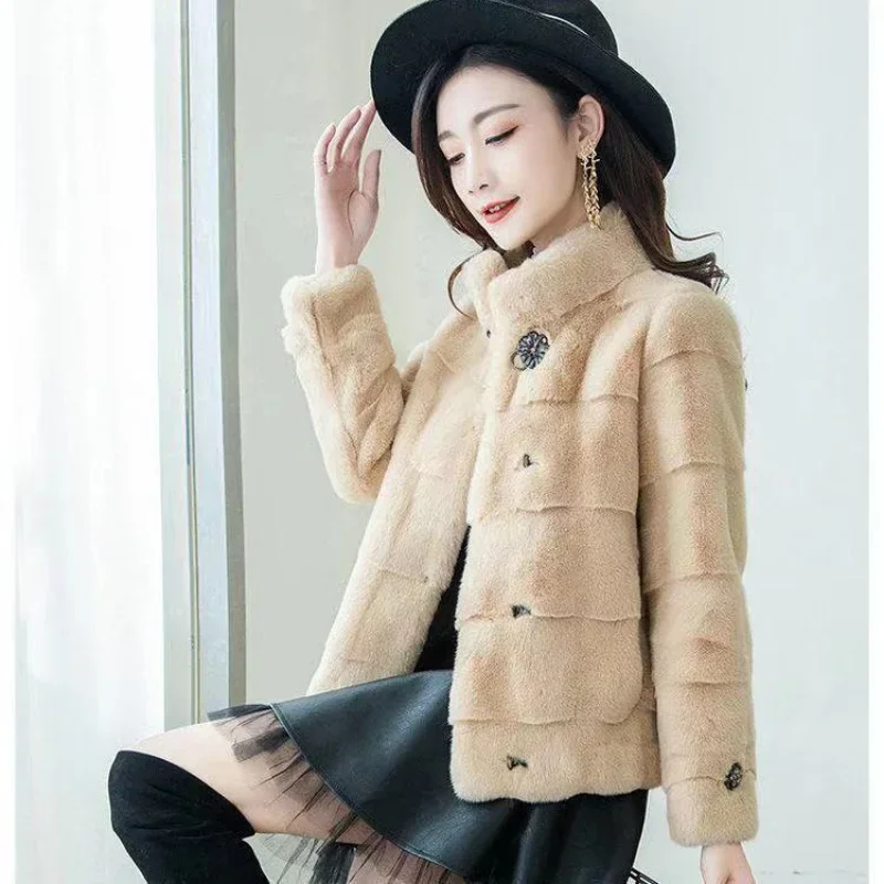 

New Winter Coat for Women Faux Fur Jacket Imitation Mink Coat Short Tops Warm Thickening Fashion Brown Jacket Women