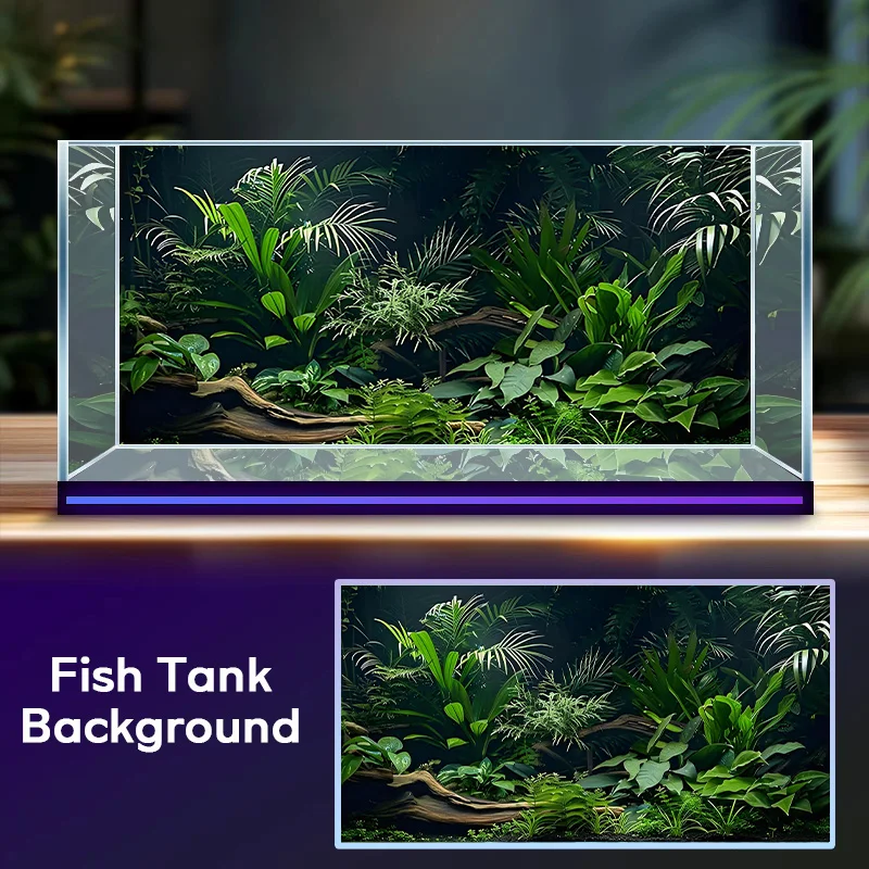 Green Secret Realm, Aquarium-Hintergrundbild, Kletterbox-Hintergrundaufkleber, selbstklebend auf der Vorderseite, Landschaftsornamente