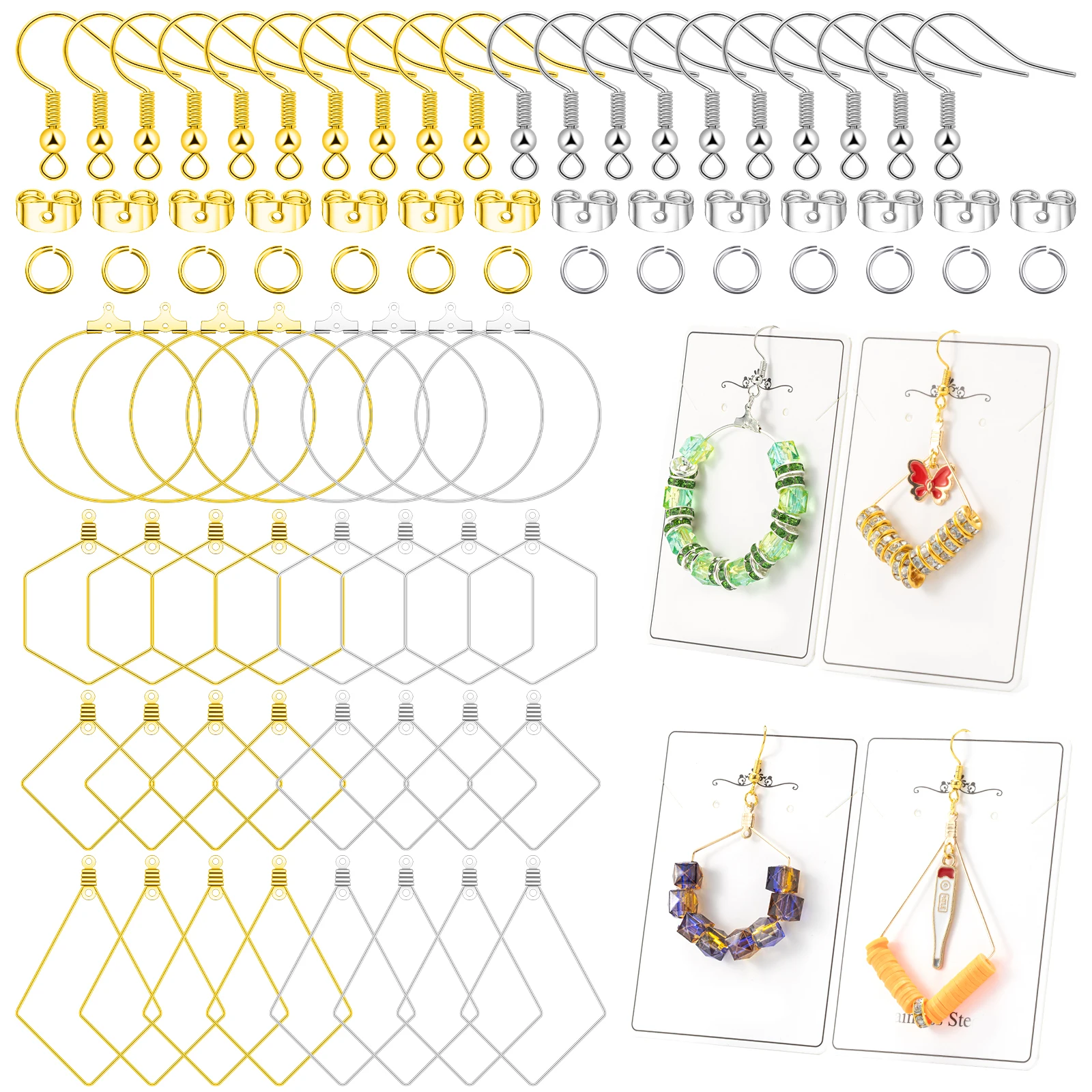 580 piezas de ganchos dorados para pendientes para hacer joyas, accesorios para pendientes con ganchos para pendientes, respaldos, alfileres y aro para pendientes