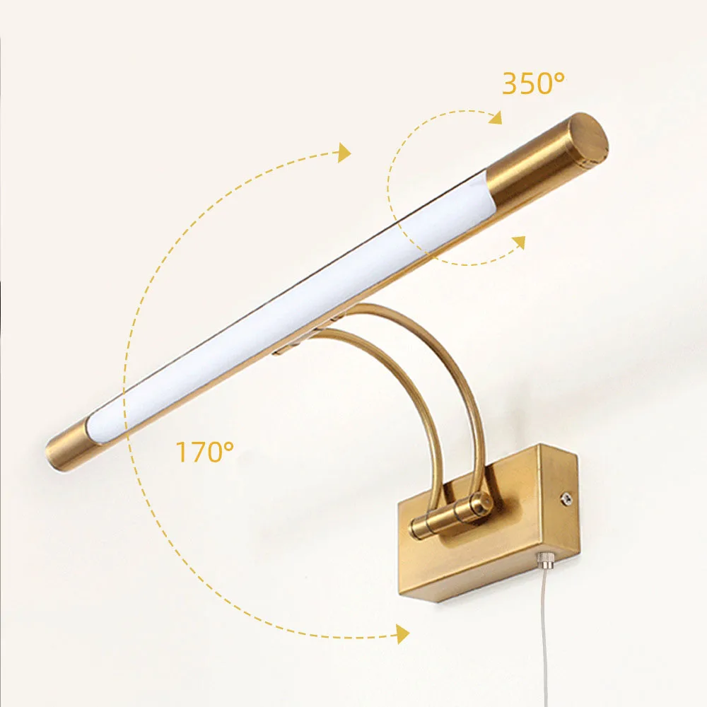 Ângulo ajustável LED Lâmpada de parede, Espelho de Luz, Impermeável, Aço Inoxidável, Banheiro Iluminação, Casa e Hotel, Ouro e Prata