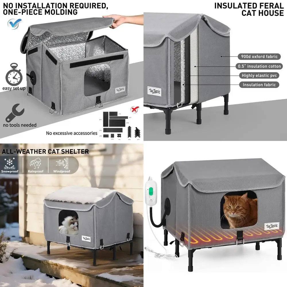 

Всепогодный изолированный уличный укрытие для кошек с приподнятым основанием, серый, 17x15x13 дюймов, готовый к зиму