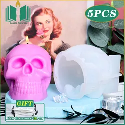 5PCS DIY Skull Candle Silicone Molds Creative Spooky Homemade Handmade Soap Mold INS Scary Ghost Face Candle Ornament Mould