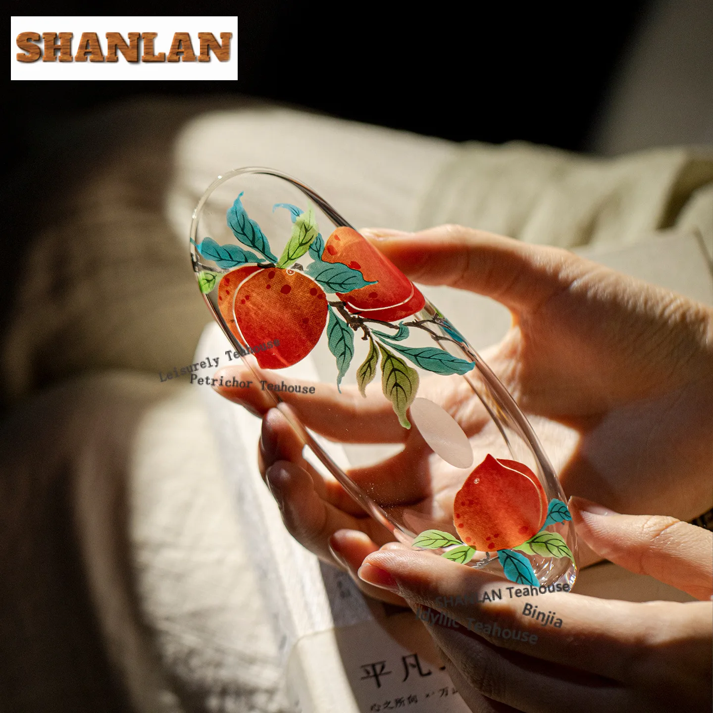 

longevity Peach Glass Tea Scoop Elegant Tea Leaf Container Chahe Shovel Awakening Tea Ladle Tieguanyin Tea Set Collection Craft