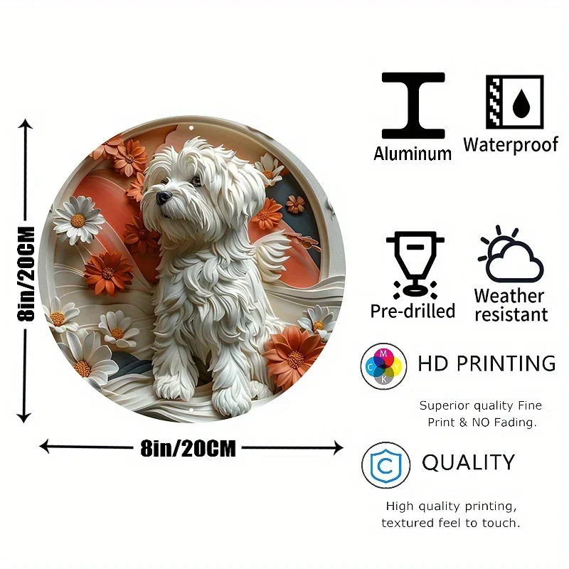 8x8 Aluminum Metal Art Sign  Bohemian Hippie Themed Maltese Dog Wreath Logo Perfect Valentines Dorm room Decor Multipurpose Gift