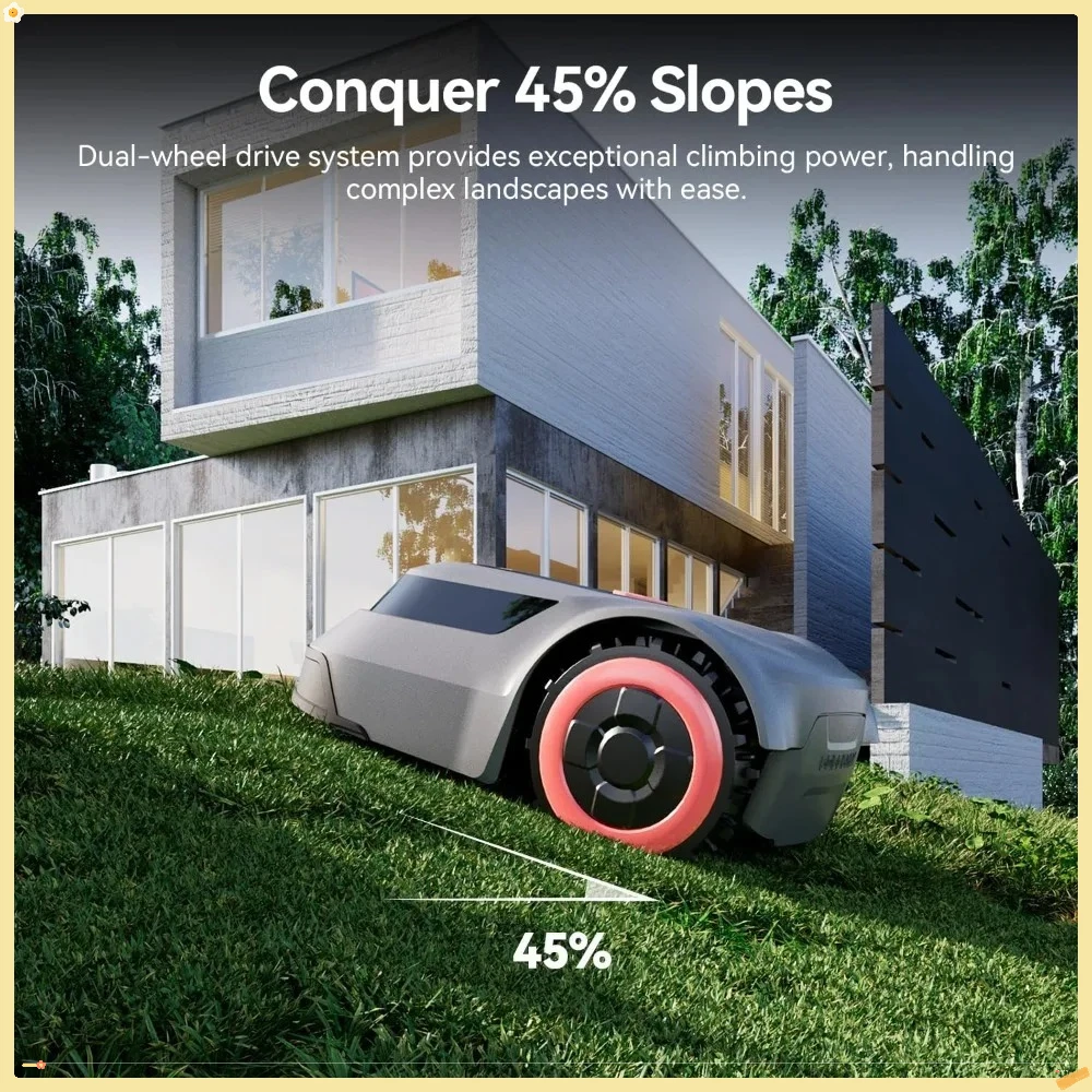 Robot cortacésped con cables de límite de 590 pies para acre de 0,25 (1/4 acre), pendiente del 45%, tiempo de ejecución de 70 minutos, recarga automática