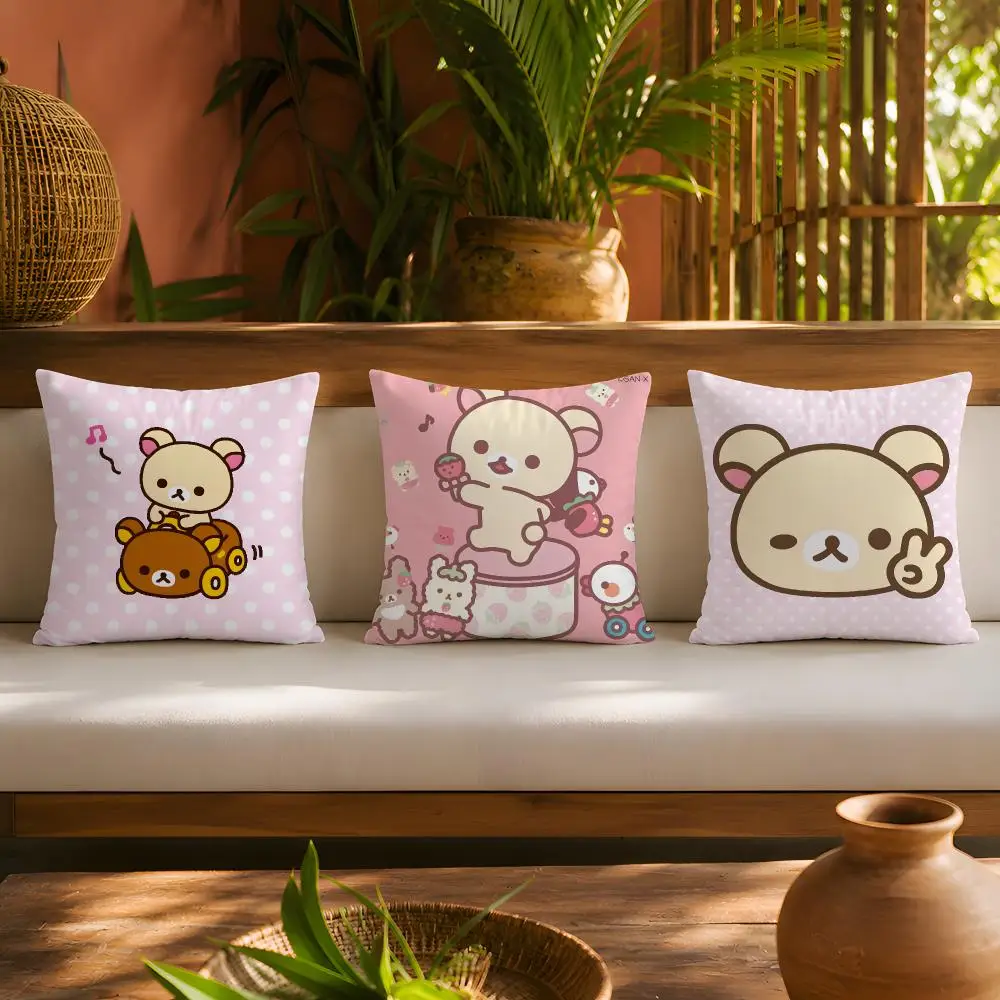 Anime R-Rilakkuma Cushion Cover 1pc Square Plush Pillow Cover Soft Fuzzy Removable Washable Sofa Bed Bedroom Decor