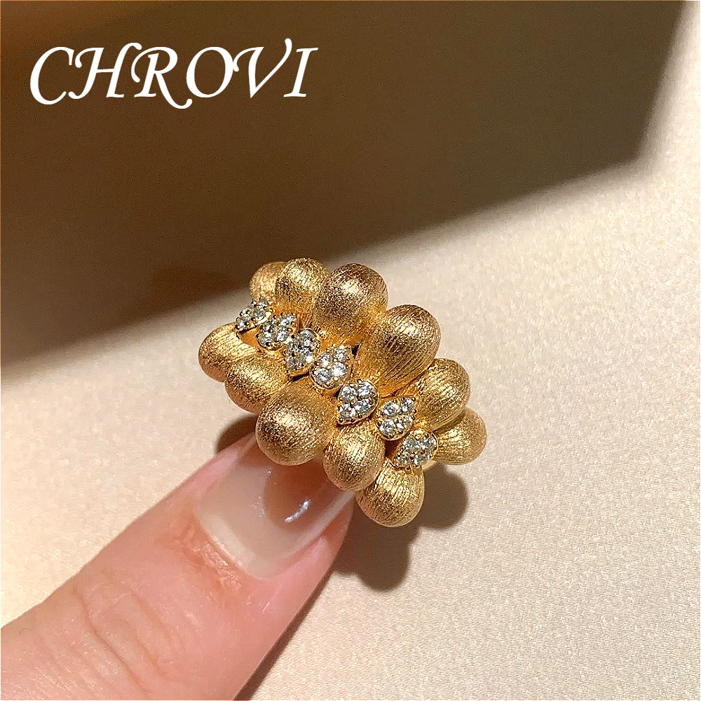 Retro Goldener Handpolierter Satinband-Kaffeebohnen-Ring - Luxuriöser Stil mit Diamantbesetztem Gold-Fingerring – Detail 3
